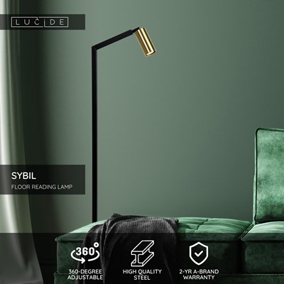 Lucide SYBIL - Floor reading lamp - 1xGU10 - Black